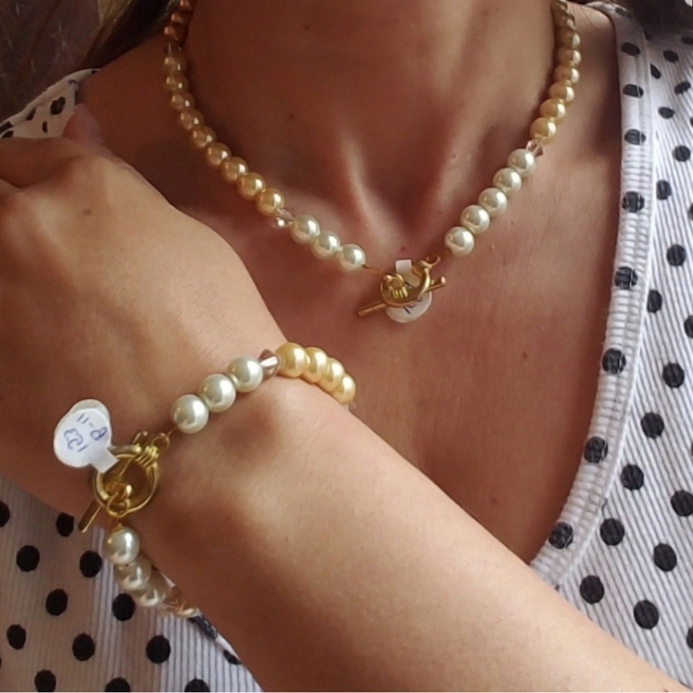 Swarovski Elements Metallic Bronze Faux Pearl Bracelet Handmade NWT - Picture 3 of 17
